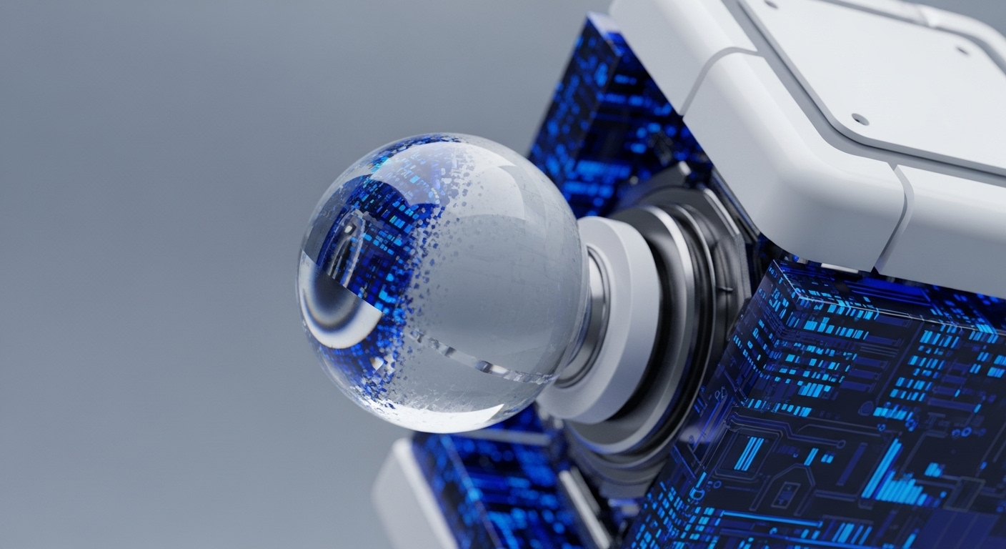 A luminous, transparent sphere, etched with granular digital patterns and shimmering blue data, floats against a muted background. This orb refracts complex circuit board designs and streams of code, symbolizing the core of decentralized digital economies