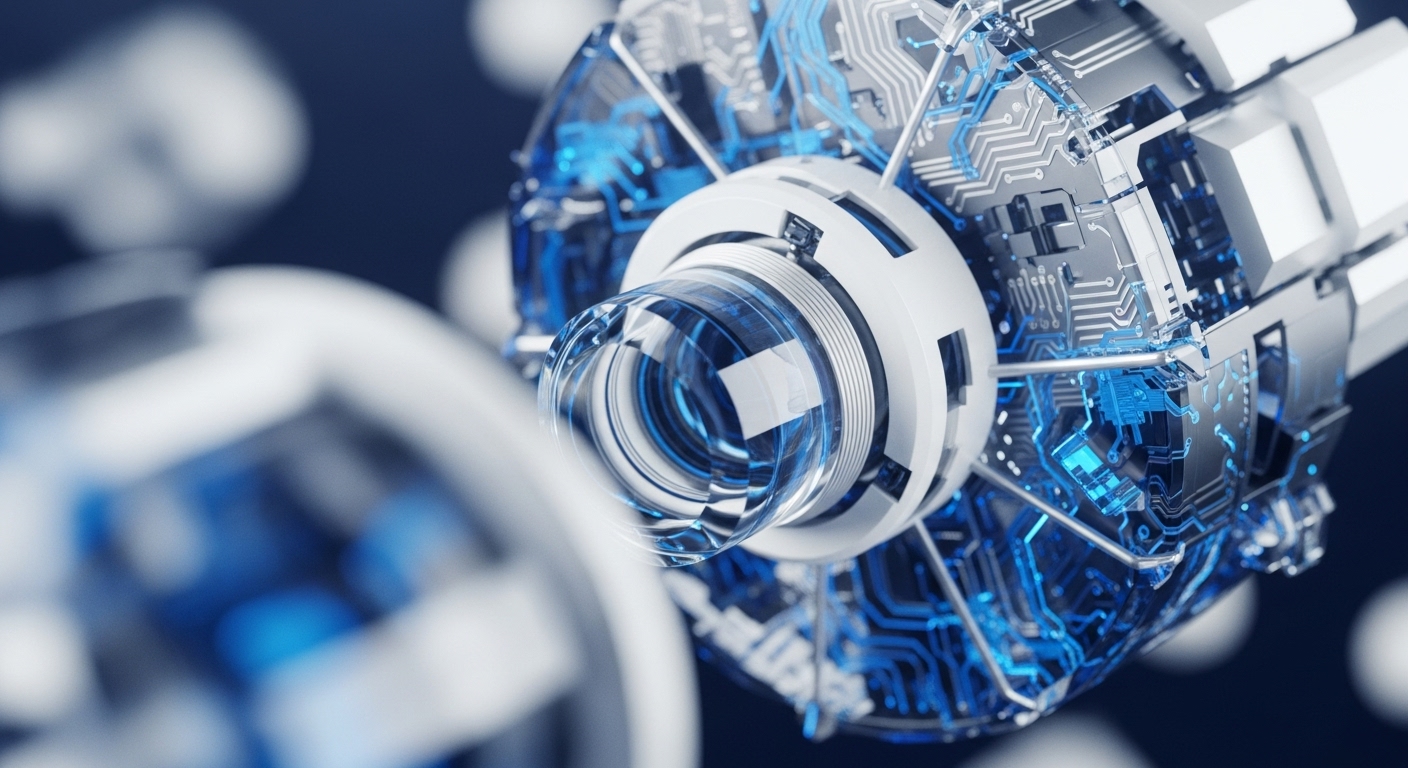A close-up reveals a highly detailed, abstract representation of a decentralized network node, possibly a validator or a gateway within a blockchain ecosystem. The metallic structure is interwoven with luminous blue circuitry, indicative of active data processing and secure transaction validation