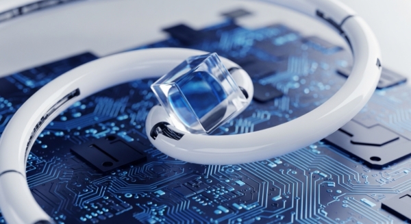 A transparent, faceted geometric prism with internal blue luminescence rests upon a complex, illuminated blue circuit board, suggestive of advanced digital infrastructure. This visual metaphor explores the intersection of cryptography, quantum computing's potential impact on blockchain security, and the underlying mechanisms of distributed ledger technology. The pristine white conduit encircling the prism hints at secure data pathways and the evolution of cryptographic protocols. It symbolizes the intricate fusion of hardware and software in next-generation blockchain solutions, referencing concepts like zero-knowledge proofs and post-quantum cryptography.