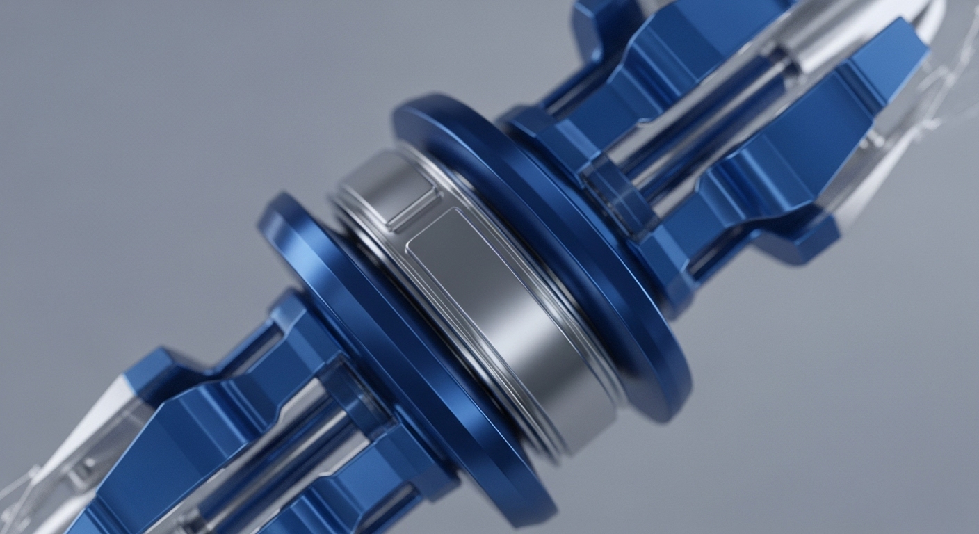 The image presents a complex, multi-component mechanism, featuring polished silver elements precisely integrated with vibrant blue structural casings. This intricate assembly visually embodies the robust architecture of a distributed ledger technology DLT system. The interlocking parts suggest a consensus mechanism at play, where various validator nodes contribute to network integrity. Its polished surfaces reflect the secure and immutable nature of cryptographic primitives underpinning smart contract execution within corporate crypto.