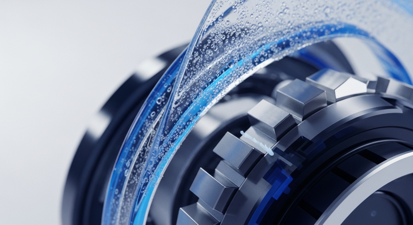 A detailed perspective showcases polished metallic gears operating within a sophisticated framework, accompanied by a transparent channel containing a bubbly fluid stream. This visual metaphor illustrates the intricate workings of blockchain architecture and the seamless data streams that power modern decentralized finance DeFi applications