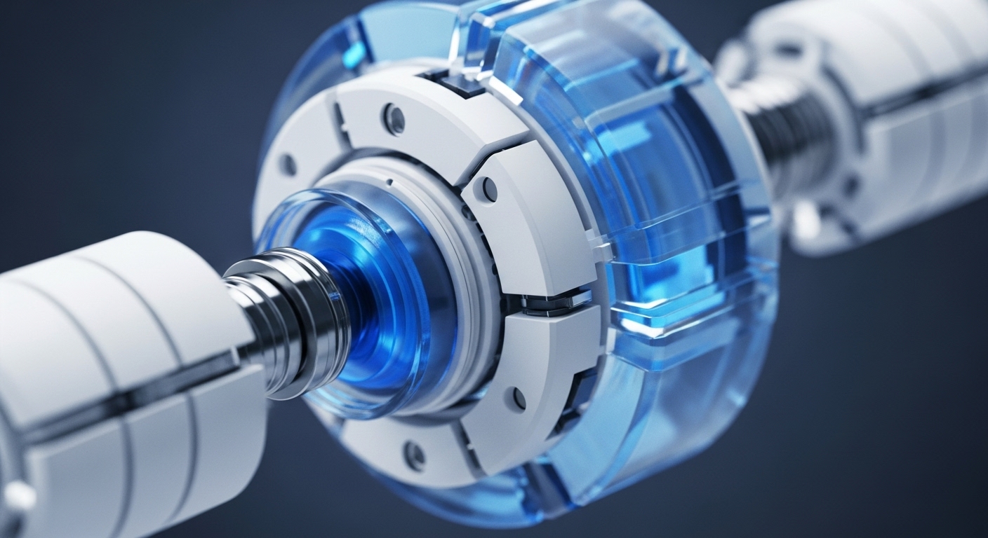 This visual depicts a sophisticated, abstract mechanism, likely representing a core component of decentralized finance or a blockchain network. Gleaming white and translucent blue elements interlock, suggesting intricate data flow and secure transaction processing. The metallic shaft and segmented casing evoke the precision of cryptographic hashing and consensus algorithms. This conceptualization aligns with the architecture of advanced smart contract execution engines and cross-chain bridge protocols, emphasizing robust network security and efficient data propagation across distributed ledgers.