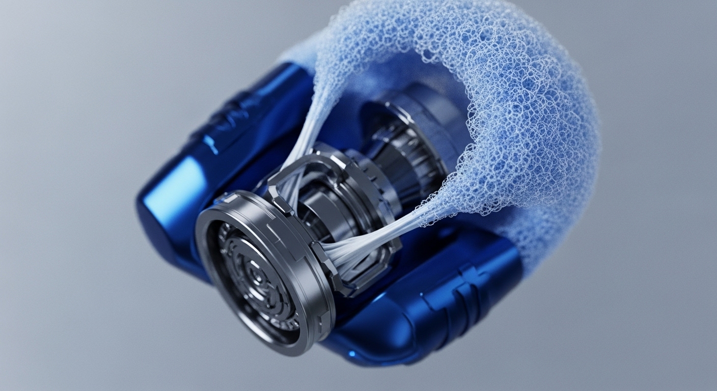 A sleek, metallic blue device reveals its intricate internal architecture, showcasing finely crafted silver gears and interconnected pathways. This core protocol engine visually represents the complex operations of a blockchain network. The exposed mechanisms symbolize cryptographic hashing and smart contract execution, driving transaction finality. From its structure, a vibrant, bubbly blue stream emerges, illustrating the continuous generation and propagation of secure, encrypted data packets across the decentralized ledger technology. This dynamic output signifies robust network activity and data integrity.