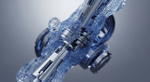 Intricate metallic components, resembling an engine's internal workings, are enveloped and partially submerged in a dynamic, translucent blue liquid. This visual metaphor illustrates the underlying cryptographic primitives and decentralized ledger architecture powering blockchain networks. The fluid movement suggests transaction throughput and liquidity provision within a distributed system, emphasizing the seamless yet complex smart contract logic that ensures operational efficiency and consensus protocols in corporate crypto environments. The reflective surfaces and clear liquid highlight the transparency inherent in these advanced digital infrastructures.