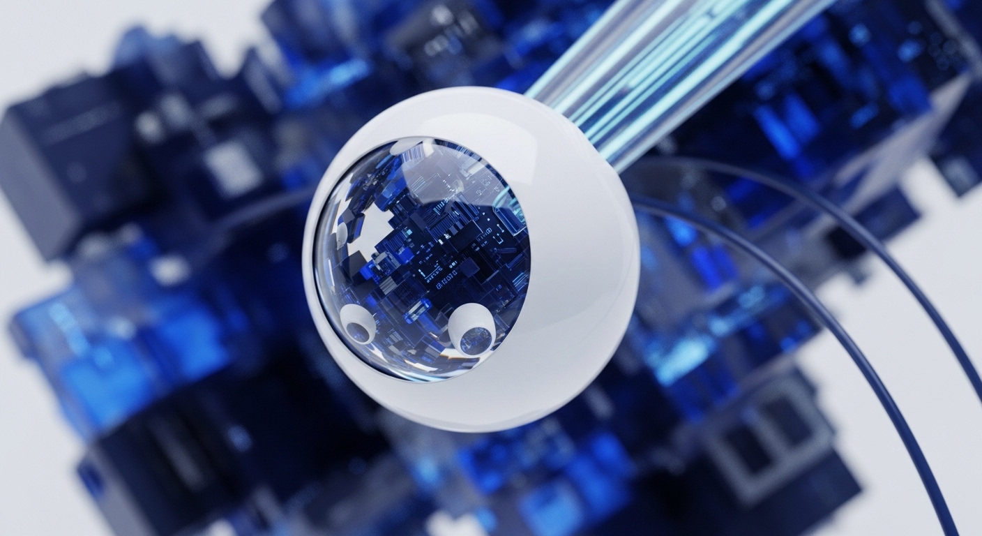 A white, spherical sensor with a transparent dome showcases detailed blue internal circuitry, akin to an advanced AI iris or a high-tech biometric scanner. This imagery powerfully represents the underlying mechanisms of blockchain and cryptocurrency, focusing on secure identity authentication and the cryptographic protocols that safeguard digital assets