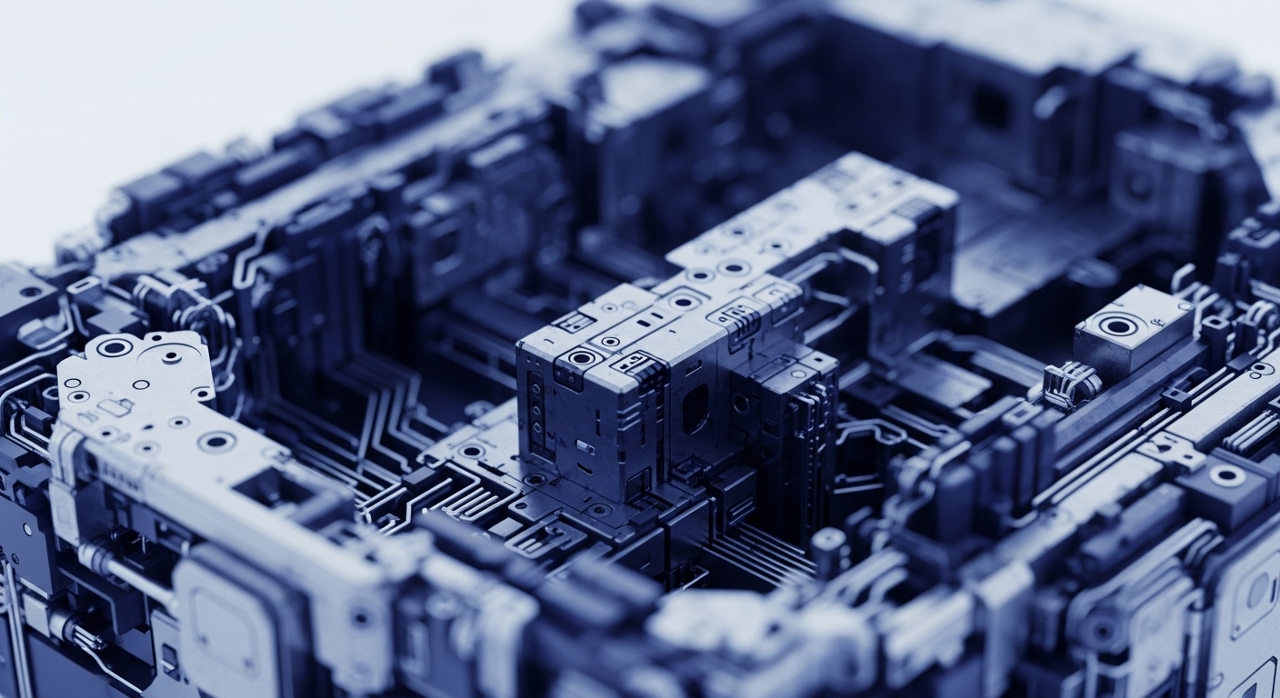 This image showcases a highly detailed, metallic construct with a distinct blue and silver color palette, emphasizing intricate geometric patterns and interconnected components. This visual serves as a powerful metaphor for the sophisticated infrastructure powering blockchain networks and cryptocurrencies