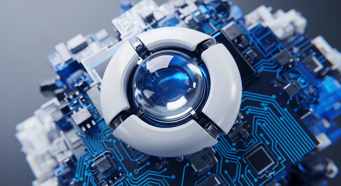 A luminous blue sphere at the center is surrounded by interconnected, layered white and blue components resembling advanced circuitry. This abstract visualization depicts the foundational architecture of a decentralized ledger system, highlighting the intricate interplay of nodes and protocols