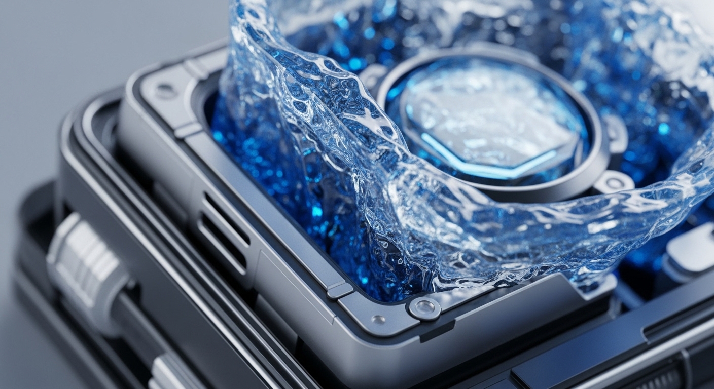 The visual depicts a vibrant, turbulent blue liquid cascading within a precisely engineered, metallic structure, hinting at the constant motion and evolution of digital assets. This abstraction captures the essence of cryptocurrency networks, where data flows akin to liquid, governed by sophisticated protocols and cryptographic principles