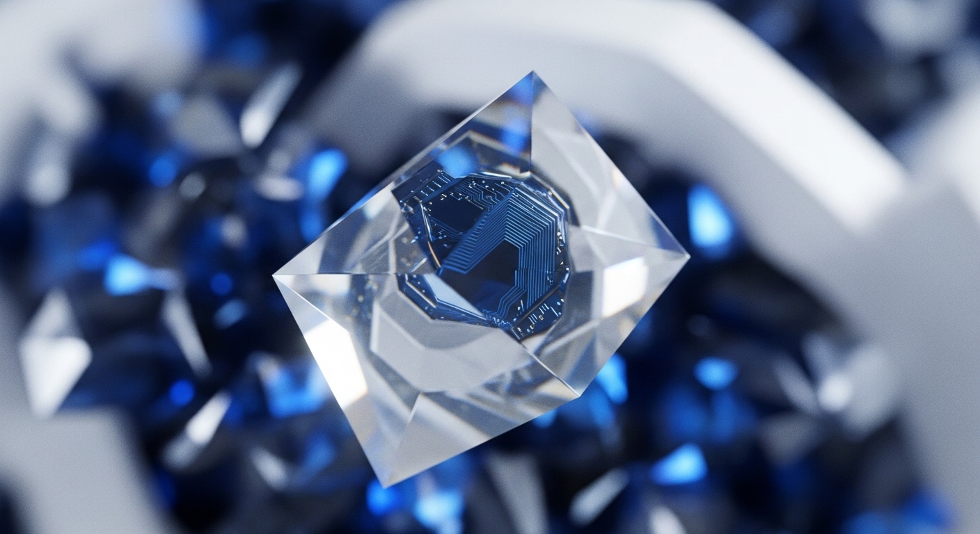 A transparent, multifaceted crystalline structure encloses a complex blue circuit board, resembling a digital core. This visual metaphor represents the secure encapsulation of blockchain technology, where cryptographic hashes form an immutable ledger. The intricate pathways on the circuit board symbolize the sophisticated algorithms and consensus mechanisms powering cryptocurrencies. It speaks to the inherent security and decentralized nature of distributed ledger technology, highlighting the integration of physical and digital realms in blockchain innovation and the genesis of digital assets.