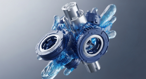 The image presents several metallic and dark blue cylindrical components, intricately integrated with translucent, flowing blue liquid. These elements collectively visualize a robust modular blockchain architecture, where distinct protocol layers interface seamlessly. The dynamic liquid embodies liquidity flow and efficient transaction throughput across a decentralized network. The interplay suggests the sophisticated consensus mechanisms and interoperability protocols vital for a high-performance DLT ecosystem, emphasizing precision engineering in crypto infrastructure development.