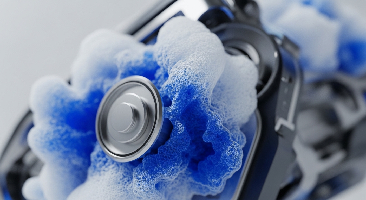 A polished metallic cylinder, resembling a digital asset, is partially immersed in a vibrant blue and white frothy substance, set against a blurred background of intricate machinery. The effervescent material signifies the intense computational activity and data flow inherent in a robust blockchain ecosystem