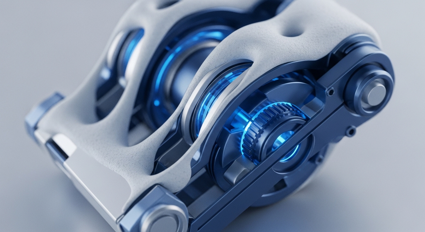 An advanced Distributed Ledger Technology DLT infrastructure prototype showcases a sleek, off-white textured exterior enveloping intricate blue metallic internal mechanisms. Vibrant electric blue luminescence emanates from gears and structural elements, symbolizing active Zero-Knowledge Proof ZKP computation and efficient hash rate optimization. This validator node architecture suggests a robust design for decentralized network operations, potentially facilitating cross-chain interoperability and secure smart contract execution within a scalable Layer-2 scaling solution framework.