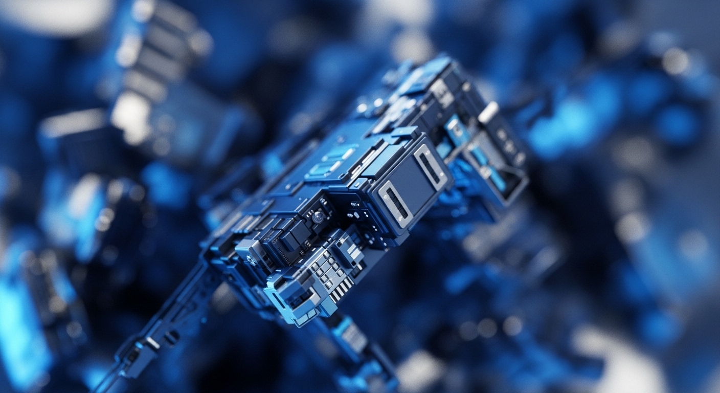A detailed, futuristic circuit board, rendered in deep blues and metallic silver, forms the central focus, showcasing intricate pathways and integrated components. This sophisticated hardware embodies the core of a blockchain node, executing complex cryptographic primitive operations. Its design suggests an ASIC or specialized processor vital for distributed ledger technology DLT, potentially housing a secure enclave for hardware wallet functionality. The architecture underpins robust consensus mechanism computations and efficient smart contract execution, forming critical decentralized infrastructure for data immutability within the Web3 ecosystem.