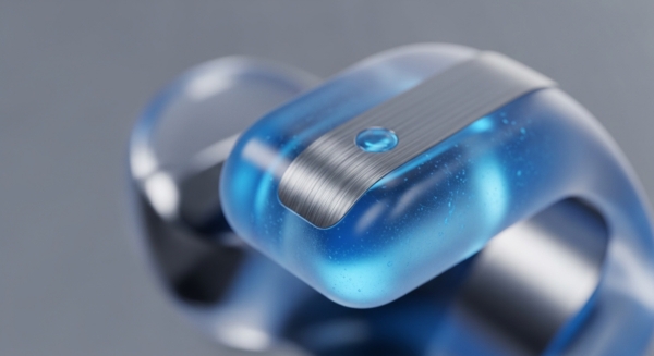 A futuristic, translucent blue hardware wallet component is showcased, featuring a brushed metallic band. Its crystalline structure holds internal specks, representing encapsulated cryptographic primitives or a secure element for private keys. A luminous blue indicator, possibly for biometric authentication, is centered on the metallic band, enabling transaction signing or decentralized identity verification. This robust device signifies advanced blockchain security, functioning as a cold storage solution for digital assets within a distributed ledger technology ecosystem.