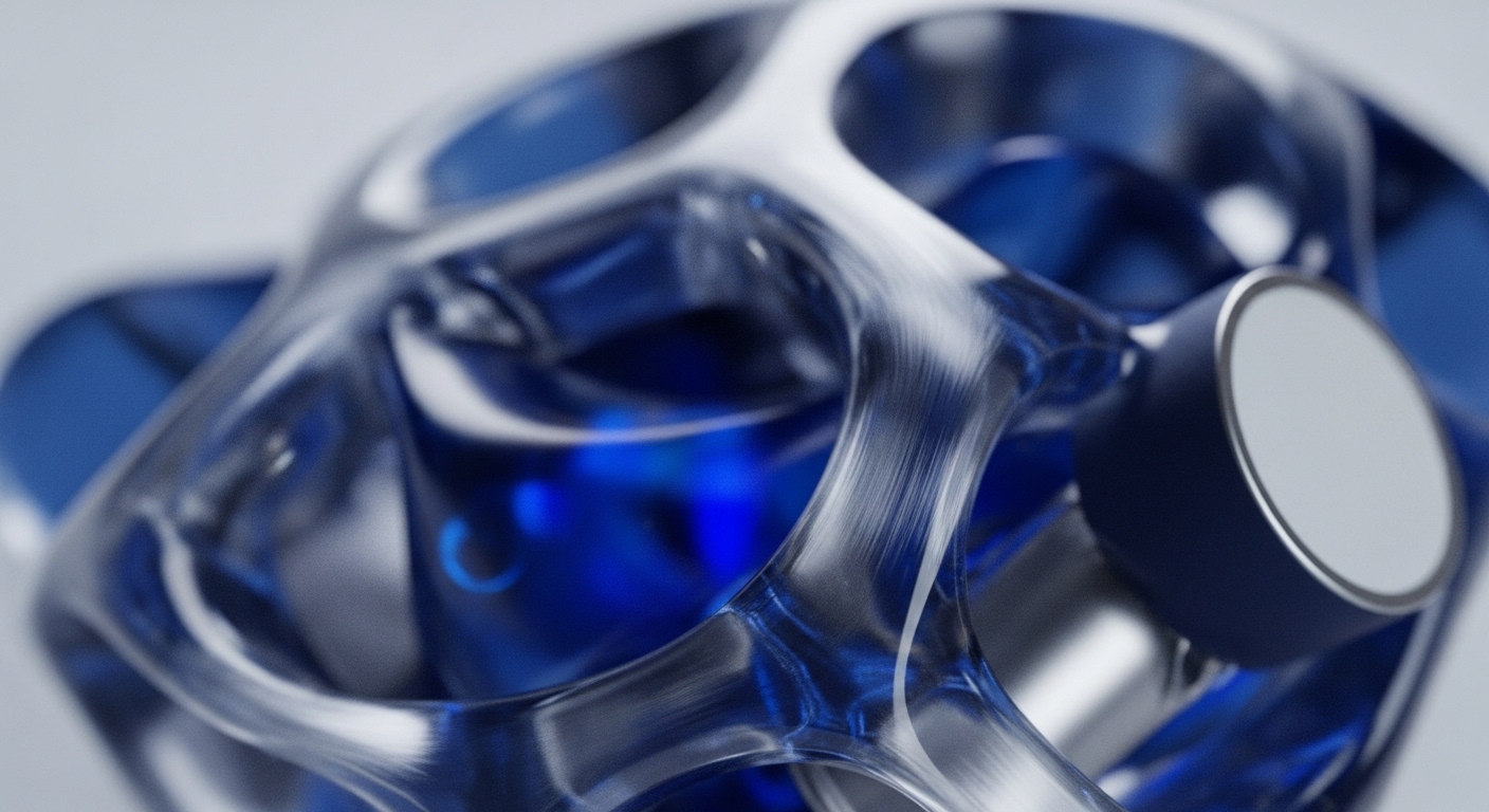 A translucent, intricate lattice structure encases vibrant blue glowing elements, symbolizing a complex decentralized network. This visual metaphor illustrates the underlying blockchain architecture, where interconnected pathways represent data integrity and on-chain data flow. A prominent metallic cylindrical component, possibly a validator node, signifies a critical operational unit within the distributed ledger technology DLT ecosystem. The luminous blue suggests active smart contract execution and tokenomics processes, emphasizing the dynamic nature of consensus mechanisms and cryptographic primitives securing digital assets within a Web3 infrastructure.