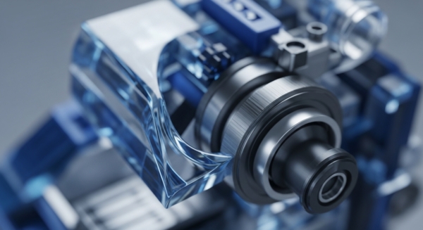 A sophisticated, transparent component reveals intricate internal mechanisms. A central metallic shaft, resembling a validator node or cryptographic primitive, is precisely engineered within a translucent blue housing. Internal structures suggest complex on-chain data processing and smart contract execution. This design evokes a decentralized ledger technology DLT module, emphasizing its blockchain architecture and interoperability protocol. Robust metallic elements signify secure digital asset custody and reliable consensus mechanism operations. The transparent casing allows conceptual visualization of a zero-knowledge proof ZKP circuit or hardware wallet security module, highlighting precision in tokenomics implementation.