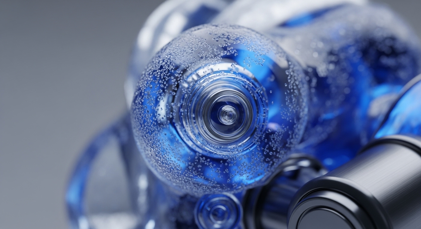 Transparent, effervescent blue liquid fills spherical components, intricately connected to brushed metallic elements. This visual metaphor illustrates a decentralized network's complex internal workings, where bubbles represent data packets flowing through high transaction throughput. It evokes smart contract execution and robust processing by validator nodes, underpinning cryptographic hashing and dynamic liquidity pools within blockchain scalability, emphasizing a robust consensus mechanism for a distributed ledger.