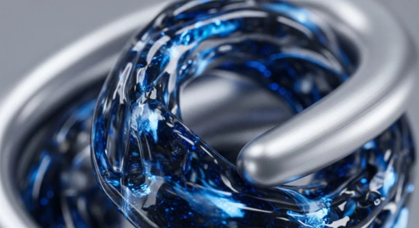 A close-up reveals two intertwined toroidal structures. One, a smooth metallic silver, represents a foundational blockchain architecture or a secure protocol layer. The other, transparent and filled with vibrant, turbulent blue liquid, symbolizes dynamic digital asset flow, perhaps representing liquidity pools or smart contract execution within a decentralized ledger technology. This intricate interaction highlights cross-chain communication and interoperability, essential for Layer-2 scaling solutions and efficient transaction throughput across a validator network, emphasizing robust network security and data integrity.
