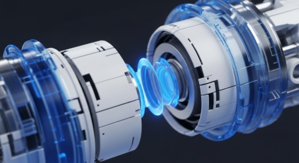 Two high-tech modular components, rendered in stark white and metallic silver with translucent blue segments, are depicted in close alignment, illustrating a critical cross-chain communication interface. Intense blue energy rings radiate between them, symbolizing active protocol execution and the secure transfer of digital asset data packets. The intricate internal structures visible through the blue casings suggest complex cryptographic computations within validator nodes, facilitating seamless interoperability across disparate DLT ecosystems. This abstract representation highlights advanced blockchain infrastructure mechanisms.