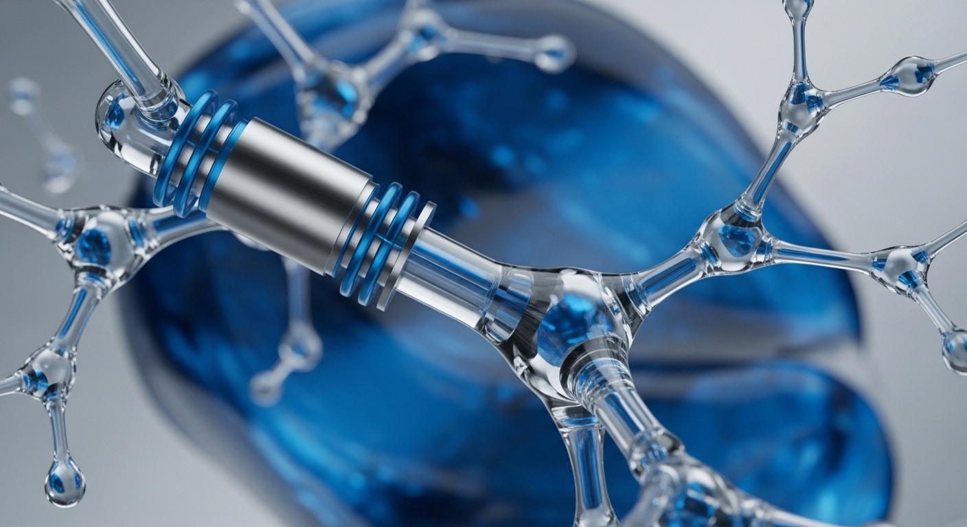 Transparent, interconnected nodes form a sophisticated decentralized network architecture, filled with vibrant blue digital asset flow. A central metallic component, acting as a validator node or cross-chain bridge, features distinct blue rings, suggesting a proof of stake mechanism or layer 2 scaling solution. This intricate system illustrates smart contract execution and data immutability across a distributed ledger technology. Fluid dynamics within transparent conduits emphasize efficient transaction throughput and node synchronization, crucial for protocol upgrades and robust network security.