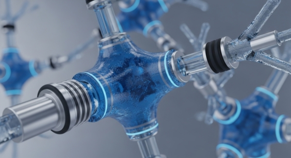 A complex network of interconnected transparent nodes, some filled with vibrant blue liquid, illustrates a modular blockchain architecture. These junctions represent distributed ledger technology components, facilitating cross-chain communication and data packet flow. Metallic and black connectors signify robust protocol layer integration, crucial for network interoperability and scalability. The blue liquid symbolizes tokenized assets or transaction throughput, moving through a decentralized network topology. This visualization emphasizes the intricate mechanics of validator nodes and potential sharding implementations within a Web3 infrastructure, ensuring secure and efficient data availability.