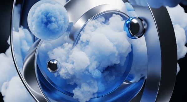 An abstract composition features dynamic blue and white cloud-like masses contained within transparent spheres and flowing through metallic, reflective rings. This visual metaphor illustrates a decentralized cloud computing architecture, symbolizing secure data streams and transaction processing within Web3 protocols. The interconnected elements suggest robust blockchain architecture, supporting scalable Layer 2 solutions and efficient smart contract execution. Metallic spheres could represent validator nodes or tokenized assets, emphasizing interoperability and the complex mechanics of DeFi liquidity pools. The contained yet fluid nature hints at zero-knowledge proof applications for enhanced privacy.