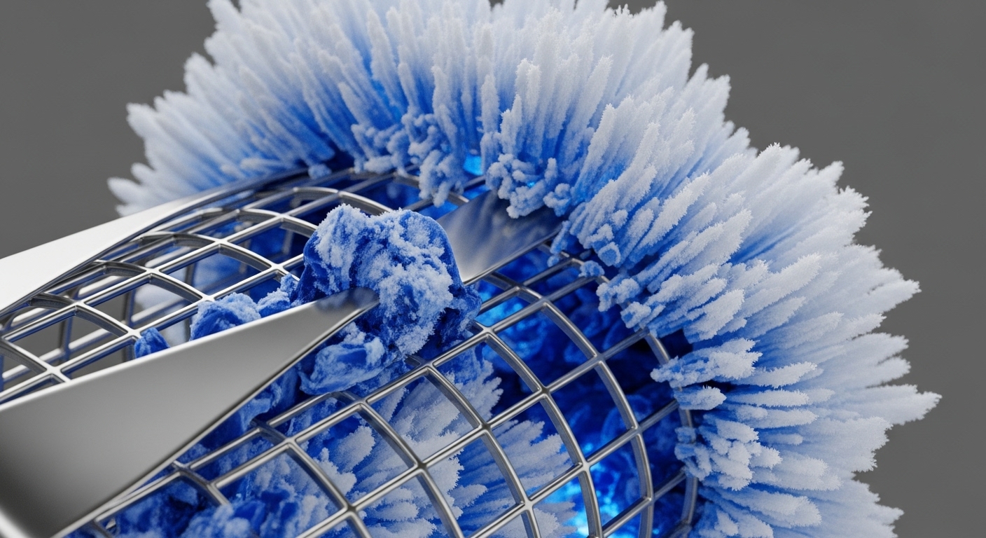 This macro view showcases a sophisticated network structure, likely representing a blockchain validation mechanism or decentralized finance DeFi infrastructure. Intricate metallic latticework, akin to a secure node or digital vault, cradles vibrant blue crystalline formations. These formations, suggestive of staked assets or encrypted data packets, are encased within a dense, fibrous matrix. The lighting emphasizes the depth and complexity, hinting at the underlying algorithms and consensus mechanisms, such as Proof of Stake PoS, powering these emergent digital economies and their associated tokenomics.