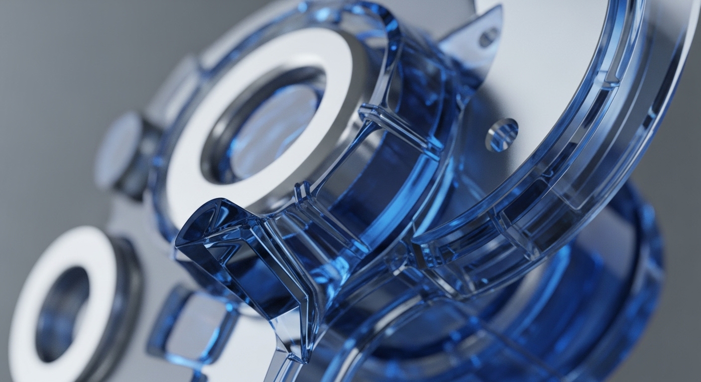 The image showcases a sophisticated internal mechanism, featuring translucent blue and opaque white components. This intricate design represents a decentralized ledger technology DLT framework, emphasizing blockchain architecture and protocol layers. The transparent blue elements suggest data immutability pathways and transaction processing unit flow, crucial for smart contract execution. Opaque white structures denote distributed network nodes and consensus mechanism components, ensuring cryptographic hashing integrity. This visual metaphor illustrates advanced interoperability solutions within a Web3 infrastructure, highlighting scalability infrastructure for efficient digital asset management.