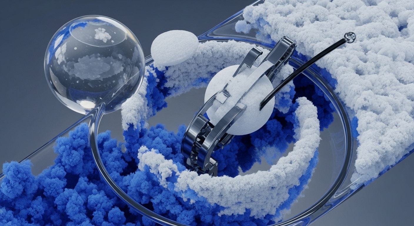 Granular blue and white digital assets flow through transparent network channels, illustrating dynamic transaction throughput within a blockchain ecosystem. A clear spherical decentralized oracle, reflecting encrypted data, integrates off-chain information for smart contracts. Metallic validator mechanisms actively process block confirmations, holding a governance token. A data stream API extends over the white granular material, facilitating real-time price feeds. This visual metaphor depicts complex DeFi protocols and DLT infrastructure.