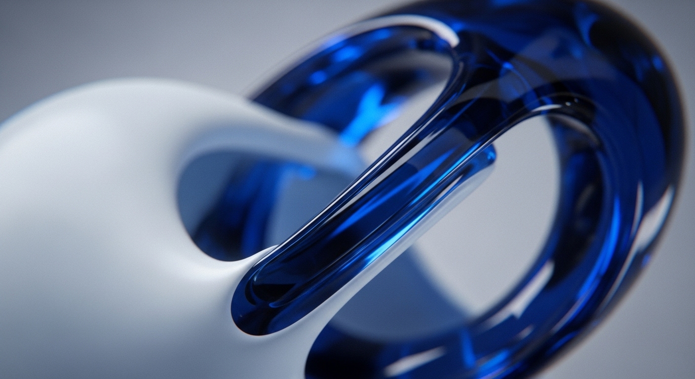 The abstract composition features intertwined forms, one opaque white, the other translucent deep blue, symbolizing interoperability within a blockchain architecture. The white form suggests a foundational protocol layer or validator node, while the blue signifies dynamic liquidity pools or digital asset flow. This visual metaphor encapsulates complex DeFi mechanisms, illustrating cross-chain bridging and smart contract execution. It highlights the intricate tokenomics governing network consensus and the pursuit of scalability solutions in a decentralized ecosystem.