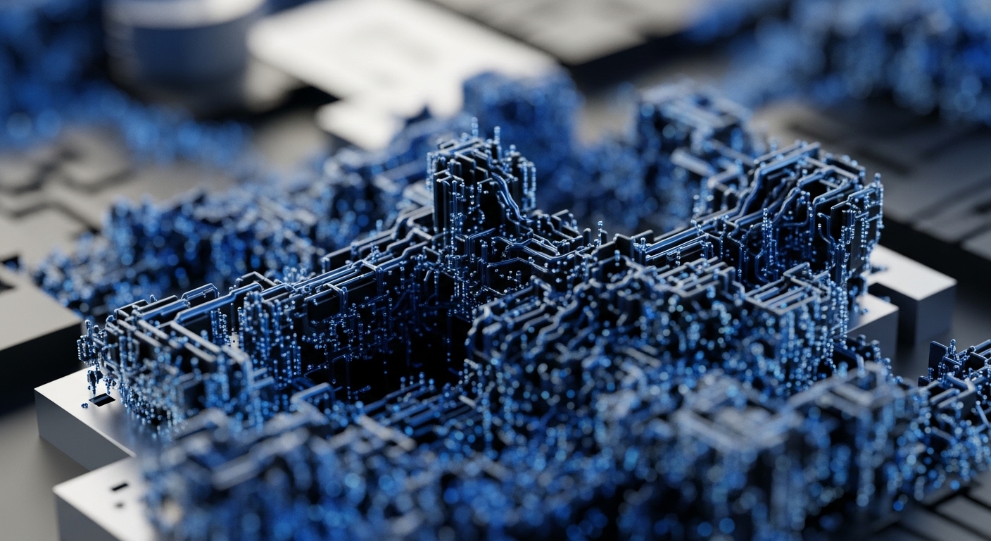 Blue glowing lines and points form a complex, multi-layered digital architecture, rising from a dark grey base. This illustrates robust blockchain architecture, emphasizing interconnected node network and transaction validation pathways. It depicts core infrastructure for smart contract execution and distributed ledger technology. Luminous elements suggest cryptographic hashing and on-chain data flow, crucial for data immutability and network scalability. A consensus mechanism facilitates block propagation across shard chains.