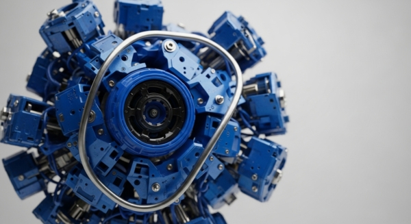 An intricate blue mechanical assembly forms a spherical structure of interconnected modular units. A silver metallic arc frames a central circular mechanism, suggesting a core processing unit. This visually interprets a decentralized ledger system, where each blue module functions as a validator node contributing to a consensus mechanism. Complex internal components hint at a robust cryptographic engine, executing smart contracts or processing transaction hashes. This blockchain protocol architecture symbolizes a secure and resilient Web3 infrastructure, foundational for distributed autonomous organizations DAOs.