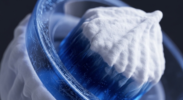 A pristine white, textured material, symbolizing raw data or unverified transaction inputs, is intricately integrated with a translucent, deep blue, structured element. This blue component, representing a robust blockchain or decentralized protocol, exhibits complex, web-like patterns indicative of cryptographic proofs and distributed network connections. The interaction visually conveys on-chain data validation, asset tokenization, or smart contract execution, where initial liquidity or digital assets are secured within an immutable ledger. This highlights the consensus mechanism's role in maintaining data integrity and network security within a Web3 ecosystem.