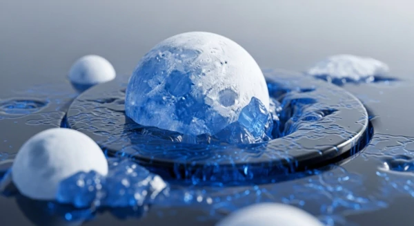 A large, textured sphere, resembling a celestial body, partially submerges in dark blue liquid, generating dynamic splashes. Smaller white spheres interact with the fluid. This visual metaphorically depicts a decentralized exchange's DEX liquidity pool, where tokenomics drive asset interactions. The main sphere represents a governance token or wrapped asset undergoing smart contract execution, influencing market volatility. The liquid signifies available liquidity, while smaller spheres are other digital assets or stablecoins within the DeFi ecosystem.