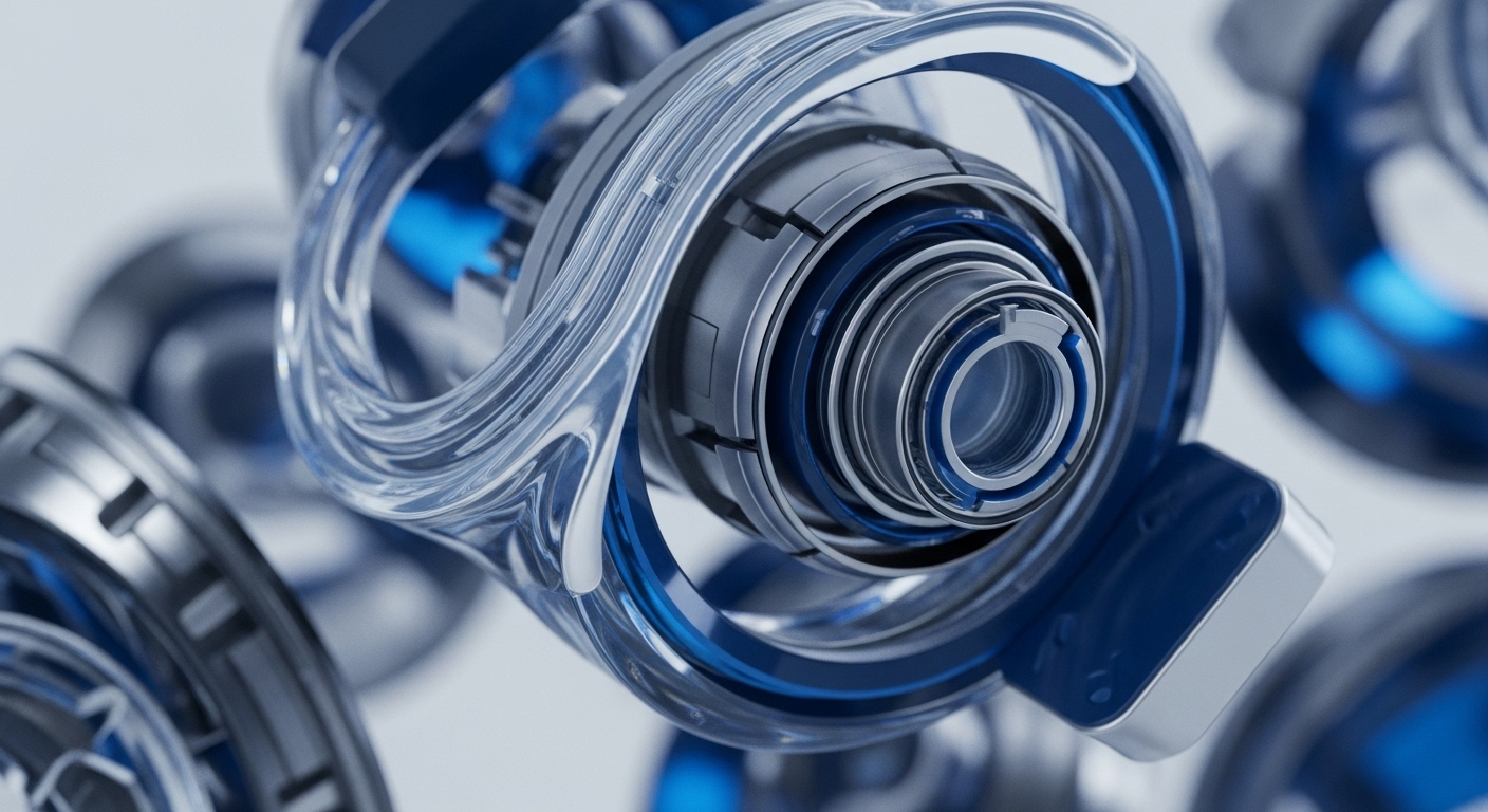 Intricate mechanical components, featuring translucent and metallic elements, form a complex system with a central assembly highlighted by vibrant blue accents. This detailed visualization represents the sophisticated engineering behind decentralized network infrastructure