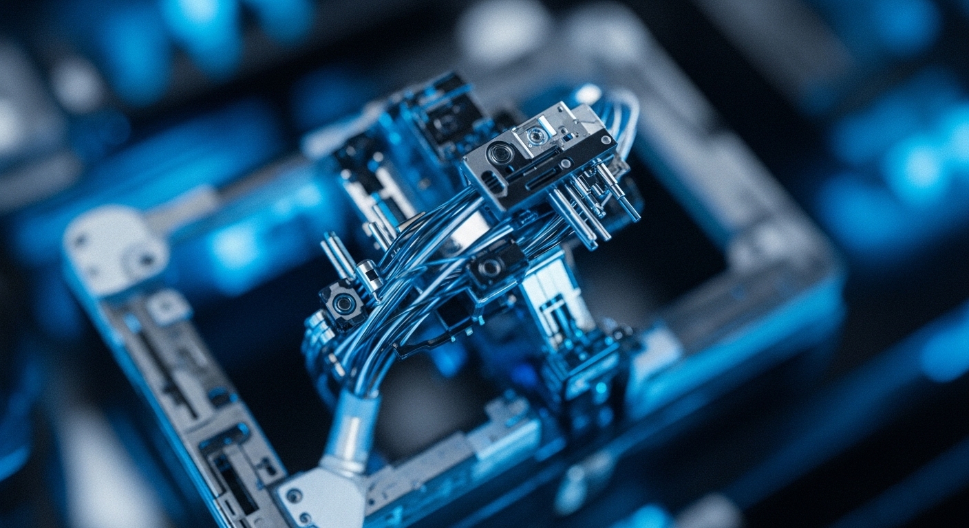 A precisely engineered, blue-hued mechanical assembly featuring intricate wiring and metallic components forms the central focus. This sophisticated hardware embodies a decentralized network node, crucial for processing and validating transactions. Its complex structure reflects the underlying consensus mechanisms essential for blockchain interoperability and robust corporate crypto deployments. This system ensures secure digital asset management within a distributed ledger technology framework, underpinning scalable Web3 protocols.