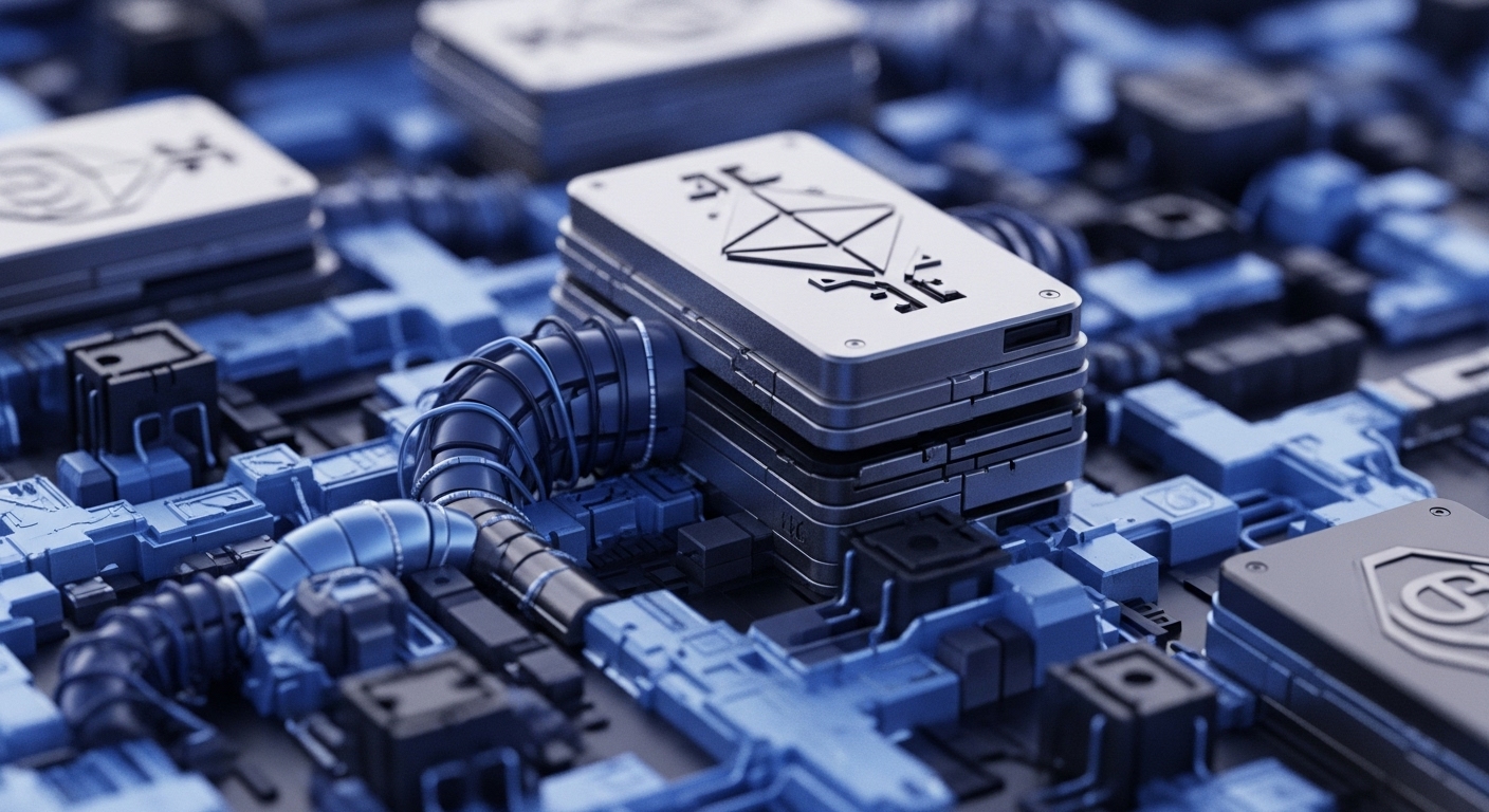 A close-up view reveals sophisticated, blue-toned computational infrastructure, featuring modular processing units interconnected by intricate conduits. A prominent central module, emblazoned with the Ethereum logo, signifies a validator node within a Proof-of-Stake PoS decentralized network. This blockchain architecture facilitates smart contract execution and transaction validation, illustrating core Web3 infrastructure. The dense network suggests high transaction throughput and robust cryptographic processing, crucial for immutable ledger integrity and network security in a distributed ledger technology DLT environment.