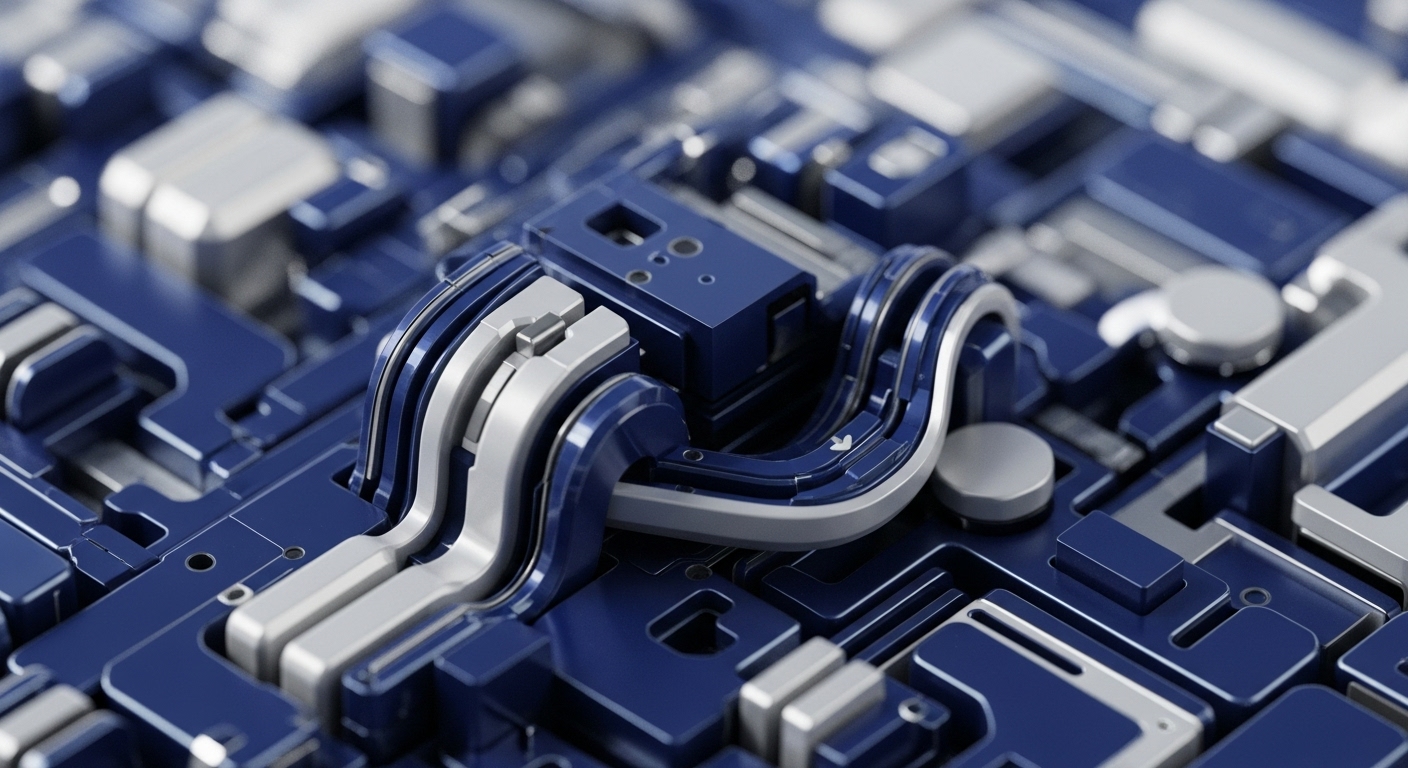 A close-up view reveals a complex, high-tech infrastructure, featuring interconnected blue and silver components. This intricate network represents the foundational blockchain architecture supporting distributed ledger technology DLT. Smooth conduits and modular units illustrate node infrastructure and data integrity pathways, crucial for transaction validation. The design suggests advanced interoperability protocols facilitating cross-chain communication and efficient smart contract execution. This system embodies the robust framework required for decentralized autonomous organizations DAOs and digital asset management, ensuring secure cryptographic hashing and scalability solutions within a Web3 ecosystem.