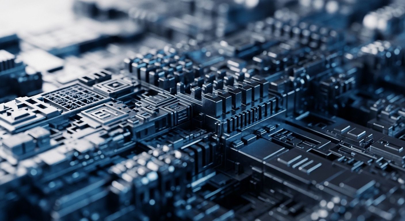 A detailed view of a sophisticated integrated circuit board, featuring intricate metallic pathways and densely packed processing units. The cool blue and grey palette emphasizes its advanced technological nature, suggesting a core component for high-performance computational tasks. This hardware underpins critical blockchain infrastructure, facilitating robust transaction validation, hashing algorithms, and proof-of-work computations essential for decentralized networks. It embodies the physical layer of a mining rig or a full node, crucial for maintaining network security and distributed ledger technology integrity, driving cryptocurrency throughput and scalability within the Web3 ecosystem.