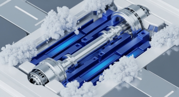 A detailed view of a high-performance blockchain node's internal validator mechanism, featuring a central metallic shaft representing core processing units. This mechanism is integrated within a vibrant blue housing, symbolizing the on-chain settlement layer. Surrounding the active components are numerous white, cloud-like formations, abstractly depicting off-chain computation batches, specifically Zero-Knowledge Rollups. These elements highlight advanced scalability solutions, ensuring enhanced transaction throughput and data integrity within a distributed ledger technology network. The design emphasizes efficient consensus protocol execution and robust cryptographic proofs for secure operations.