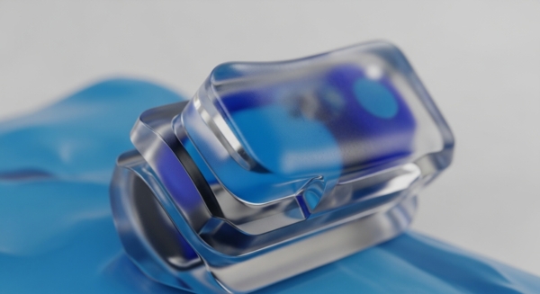 Abstract, glossy elements stack, featuring a translucent blue top layer with darker blue internal patterns, suggesting encapsulated data or a contained smart contract state. Beneath, reflective silver-grey segments interlock, forming a robust, layered structure. These components rest on a soft, undulating blue surface, suggesting a dynamic digital ledger or network liquidity. This visual metaphor represents modular blockchain architecture, illustrating distinct protocol layers like Layer 2 scaling solutions or wrapped assets, secured within a DeFi ecosystem, emphasizing secure data packets and interoperability.