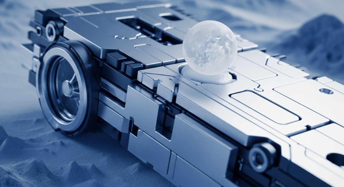 A sleek, metallic, modular blockchain infrastructure component, rendered in cool blue-silver, rests on a textured, foundational layer. Its robust, engineered panels signify a resilient DLT network, designed for high-performance consensus protocols. A translucent, crystalline sphere, symbolizing a secure digital asset or genesis block, is centrally mounted. This setup embodies a decentralized autonomous organization's core mechanism, enabling secure cold storage, cross-chain interoperability, and oracle network integration, crucial for Web3 network security.