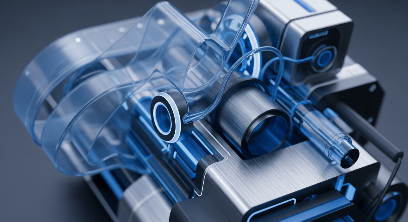 A sophisticated modular hardware unit displays brushed metallic surfaces and translucent blue components, illuminated by internal azure glows. This intricate design suggests a high-performance decentralized processing unit, potentially housing a secure enclave for cryptographic operations. Transparent elements visualize data packet flow, indicative of a Layer 2 scaling solution or cross-chain communication protocol. Its robust architecture supports efficient transaction finality and off-chain computation, critical for advanced smart contract execution environments. The integrated components signify a validator node's core functionality within a distributed ledger technology framework, emphasizing interoperability.