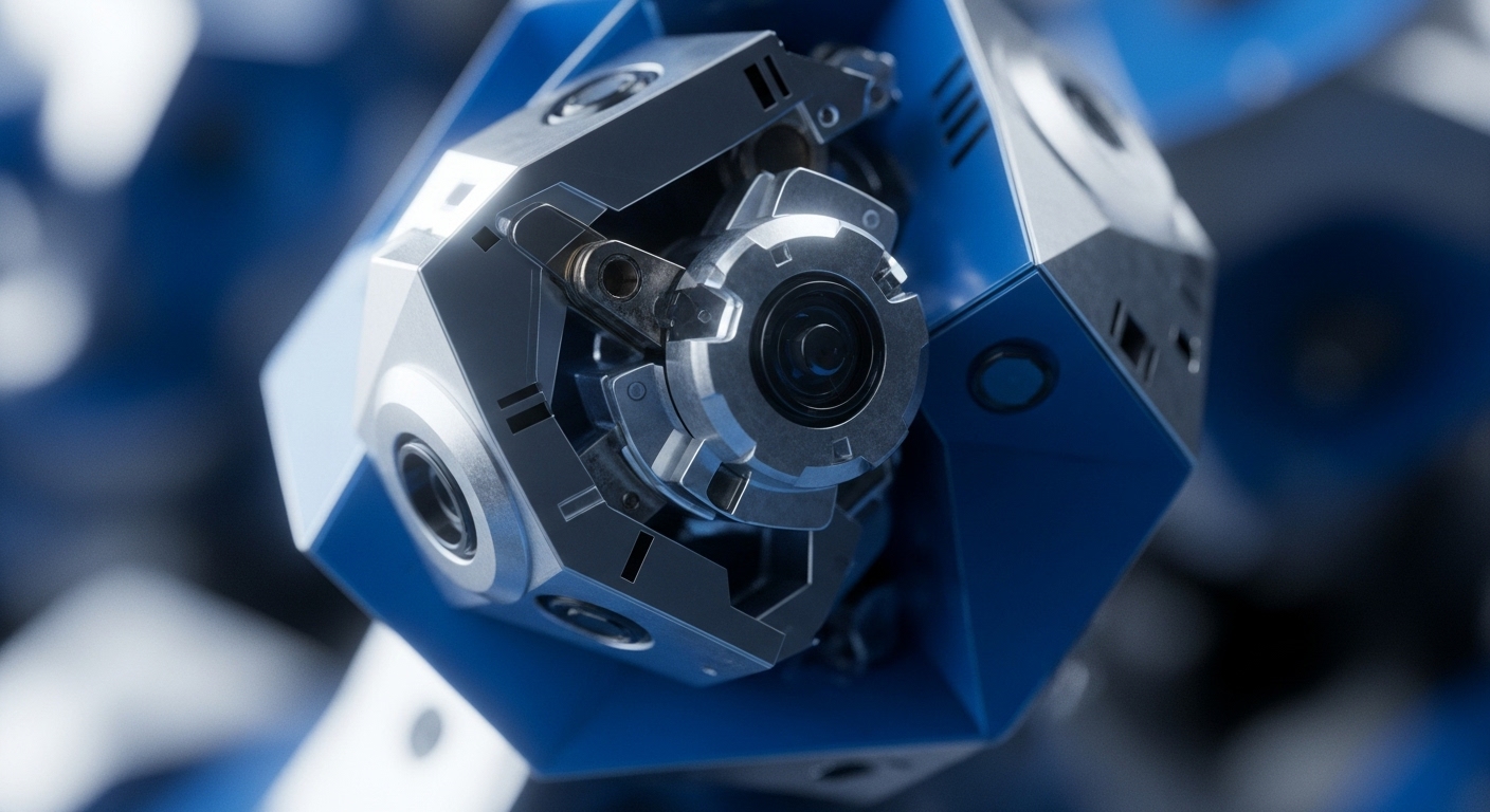 A close-up reveals a sophisticated, metallic-blue and silver mechanical assembly, prominently featuring a central, multi-faceted core resembling a cryptographic engine. This intricate hardware wallet component showcases precision engineering, with visible gears and sensor-like elements suggesting robust digital asset custody. Its modular design implies interoperability within a larger blockchain node network, potentially facilitating transaction signing or smart contract execution. The metallic surfaces highlight the device's role in maintaining secure enclave integrity for private keys within a decentralized finance ecosystem, crucial for validator operations and proof-of-stake consensus.