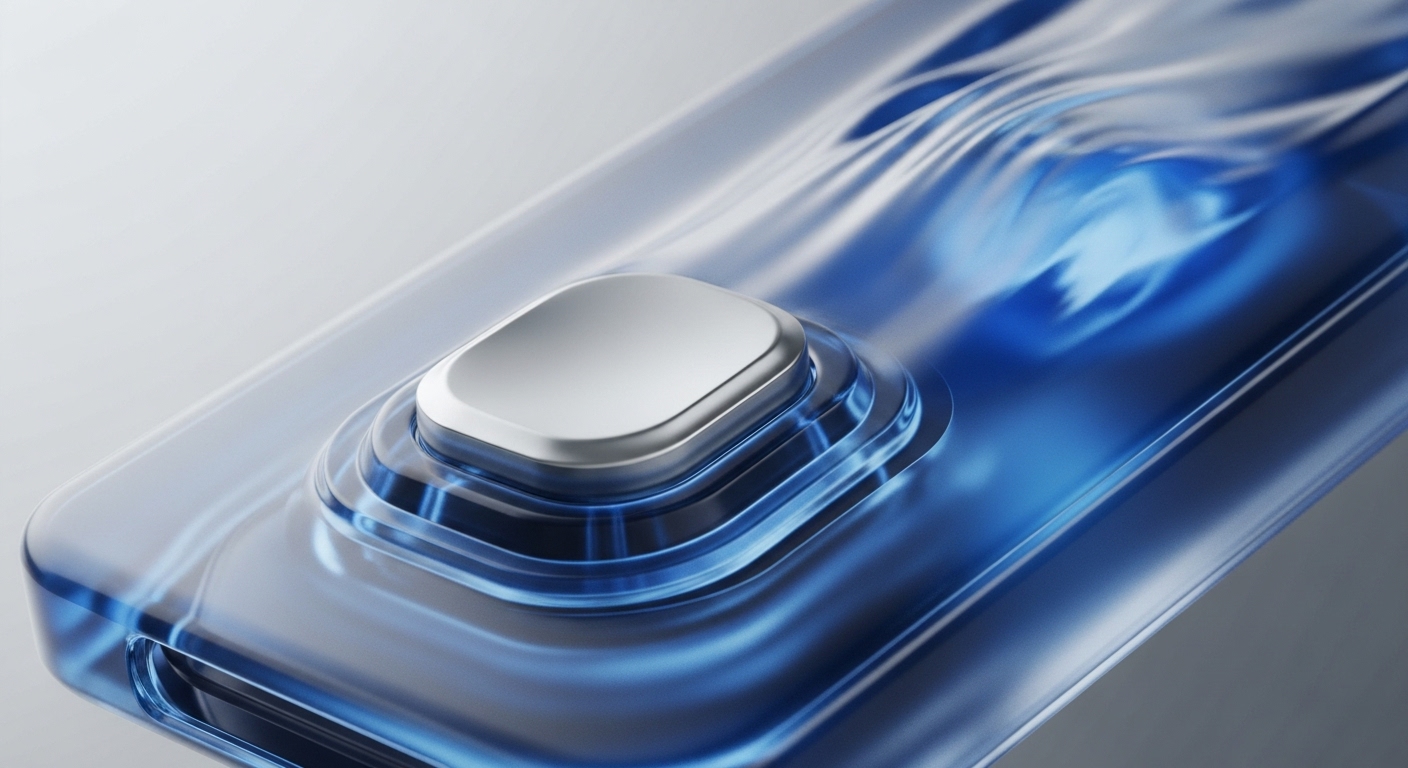 A sleek, translucent blue hardware device features a prominent metallic authentication button, suggesting robust digital asset security. Intricate, luminous blue patterns flow within the device's chassis, visually representing real-time blockchain data propagation and transaction validation. This secure enclave likely facilitates private key management and multi-signature approvals for decentralized finance DeFi protocols. Its design emphasizes tamper-evident cold storage, crucial for safeguarding cryptocurrency holdings and enabling secure dApp interactions. The interface could support biometric authentication for enhanced user access control.