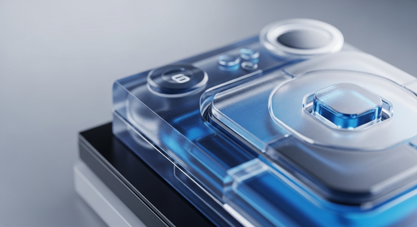 A sophisticated transparent cryptographic module showcases internal blue-lit components, emphasizing secure enclave technology for digital asset custody. This advanced hardware wallet design features a prominent '8' button, suggesting multi-signature capabilities or sequential authentication. The visible internal architecture, possibly utilizing liquid cooling, highlights robust private key management and data integrity crucial for decentralized finance infrastructure. This device embodies a next-generation approach to blockchain security, ensuring immutable ledger protection and transaction finality for tokenized assets.