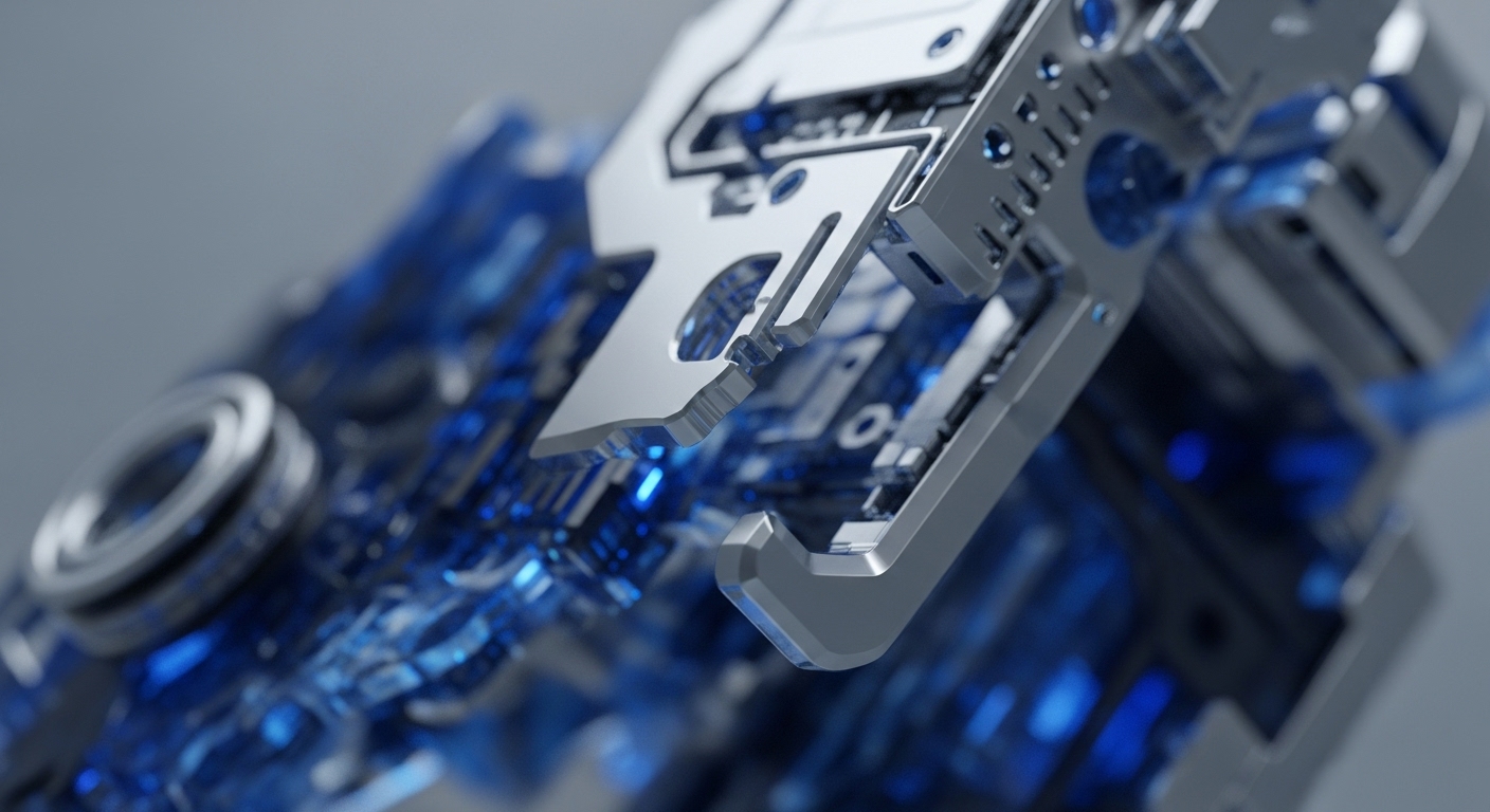 A close-up view reveals advanced metallic and translucent blue electronic components, embodying the physical infrastructure of a robust blockchain network. The intricate design features gleaming silver structures, possibly ASIC units or secure enclave modules, integrated with glowing blue elements suggesting active data transmission or cryptographic processing. This hardware forms the backbone for decentralized applications dApps, enabling efficient smart contract execution and ensuring transaction finality. The precise engineering reflects the critical need for quantum resistance and Byzantine fault tolerance in distributed ledger technology DLT, underpinning the integrity of digital assets and Web3 protocols.
